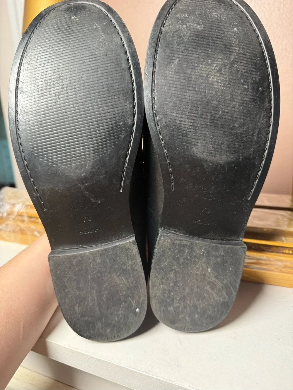 Coach Jolene Black Leather Loafers Gold C Hardware Slip On Women’s Size 7B